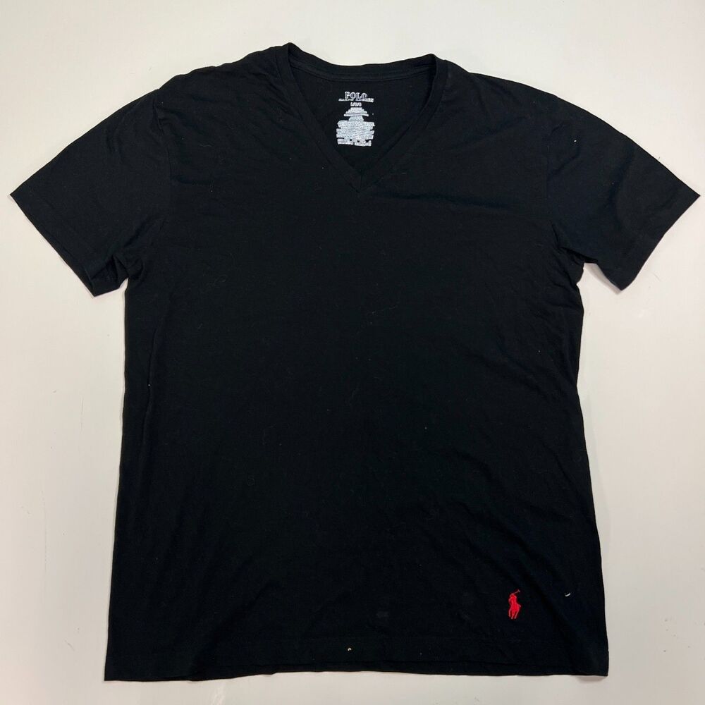 Polo Ralph Lauren Shirt Mens L Short Sleeve V Neck Classic Fit Casual Black